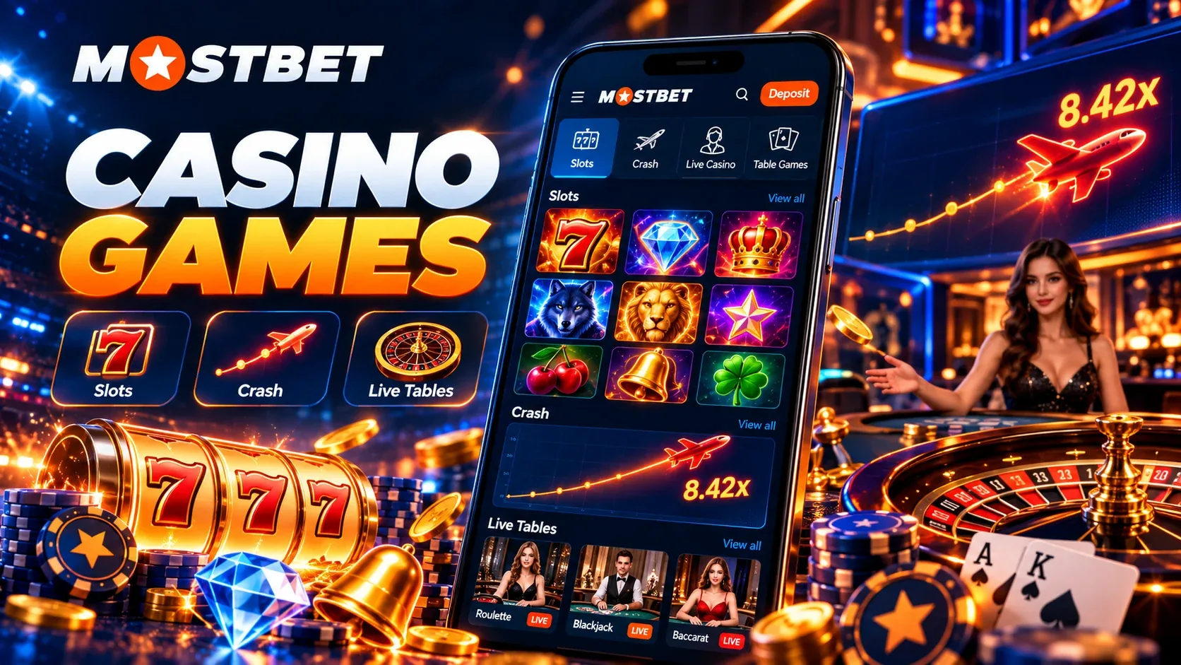 Casino games: slots, crash and live tables
